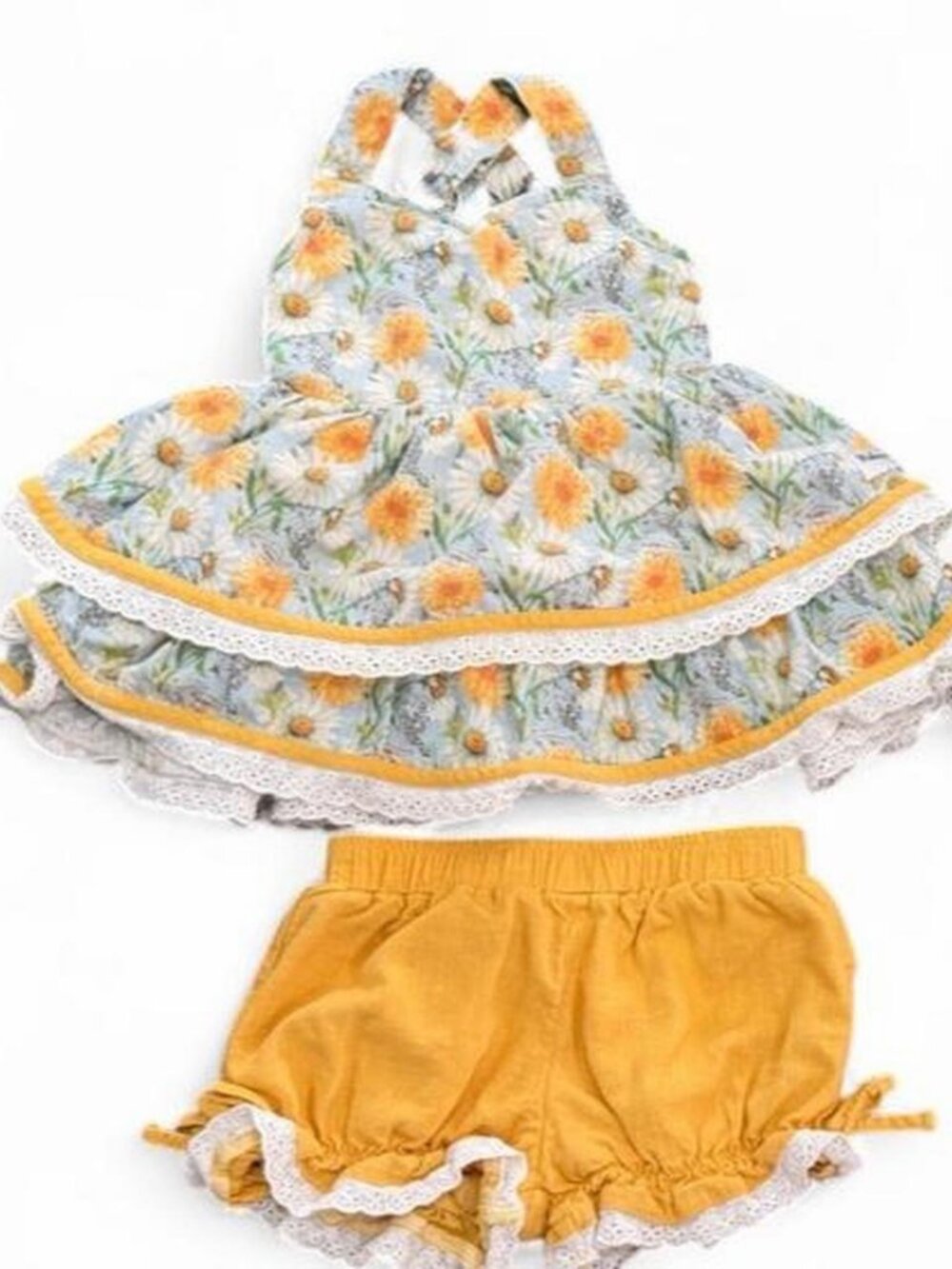 Makena Lane Girls' Yellow Floral Dress and Bloomers Set 3T